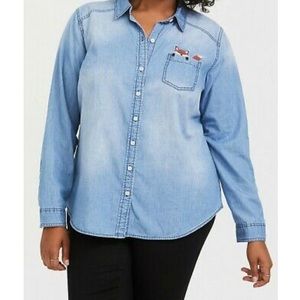 {torrid} Taylor medium wash denim fox button down